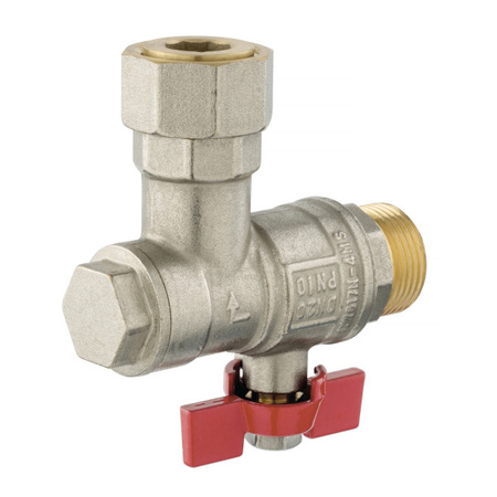 Kulový kohout rohový s filtrem, zpětný ventil, šroubovací šroubení, 3/4" motýlek, FERRO KFMFZZ2SGK