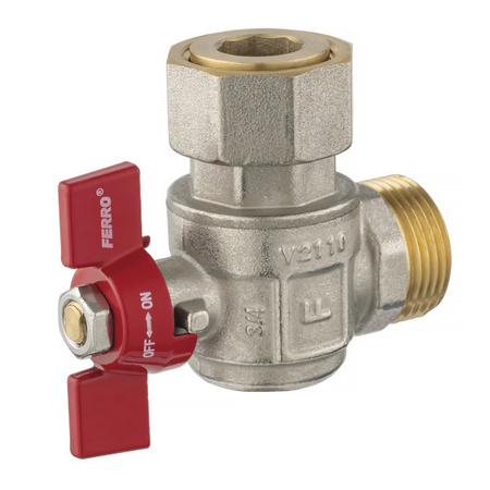 Rohový kulový kohout s pološroubovou spojkou a motýlkem 1/2" FERRO KFM1SGK