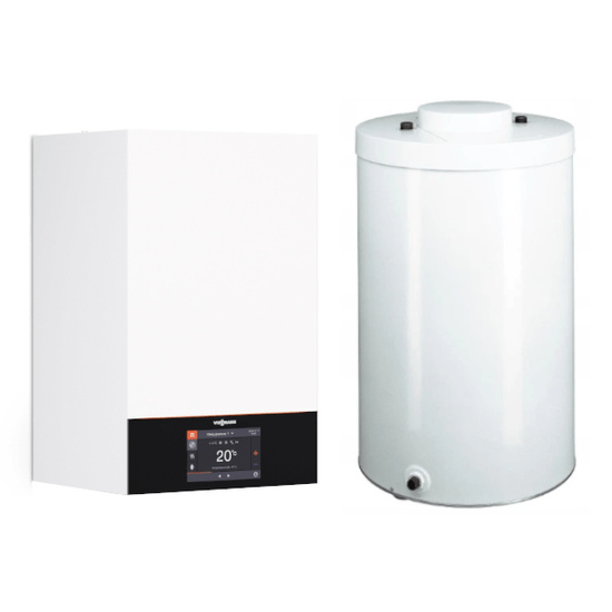 Balení: jednofunkční plynový kondenzační kotel Viessmann Vitodens 200-W 19kW B2HF + Vitocell 200-V 140l nádrž INOX Z020138