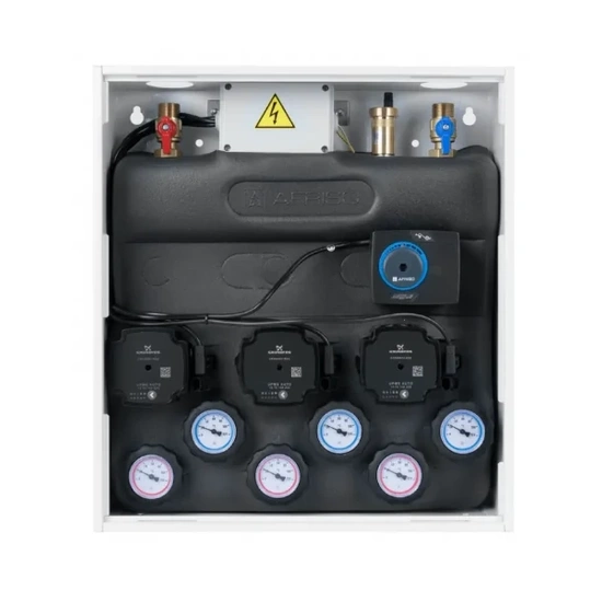 PrimoBox AZB 305 s hydraulickou spojkou, 2 okruhy bez směšování a 1 okruh se směšovacím ventilem a pohonem ARM AFRISO 7630500