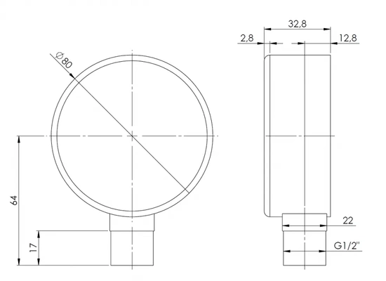 Manometr topení RF 80 Fi 80 mm 0÷10 bar G1/2" RAD class 2.5 Afriso 63564