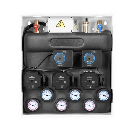 PrimoBox AZB 555 s rozdělovačem, 1 okruh bez směšování a 2 okruhy se směšovacím ventilem a pohonem ARM Afriso 7655500