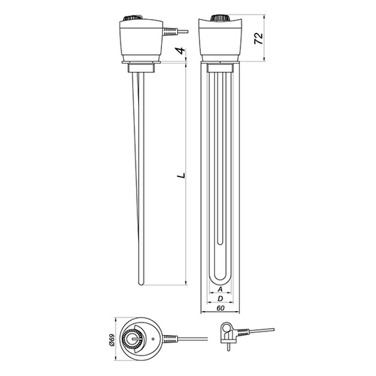 Elektrický ohřívač pro 2,0 kW 1 1/4" nádrže, pocínovaná mosaz ČERVENÁ R231201023