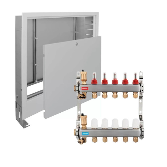 Sada INOX ocelový rozdělovač SN-RZP10S 1" 10-cestný Ferro + skrytá skříň SZP-3 Ferro