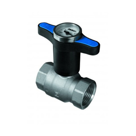 Kulový kohout "MODUL" s modrým knoflíkem a teploměrem, PN25, hrdlo x hrdlo DN25 Herz 1220173