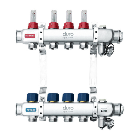 Podlahový rozdělovač 1" Duro System R-4 sekce INOX D/S-RN-OP-4