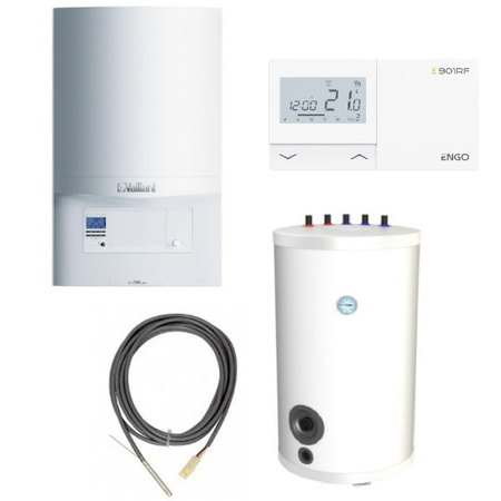 Balení Kondenzační plynový kotel, jednofunkční Vaillant ecoTEC VC PRO 146/5 + WGJ-S OEM MG 120L výměník užitkové vody + teplotní čidlo c.w.u. + Bezdrátový regulátor teploty