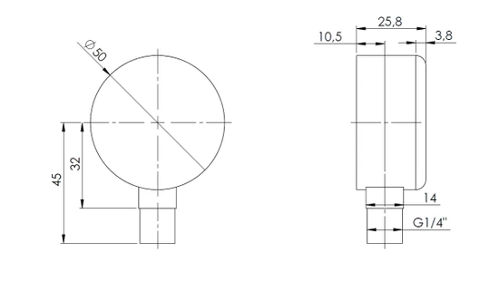 Manometr topení RF 50 Fi 50 mm 0÷16 bar G1/4" rad třída 2.5 Afriso 63124