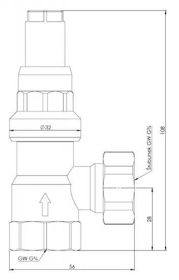 DU pojistný ventil diferenčního tlaku s úhlovým nastavením 0,1÷0,5 bar GW G3/4" Afriso 42379