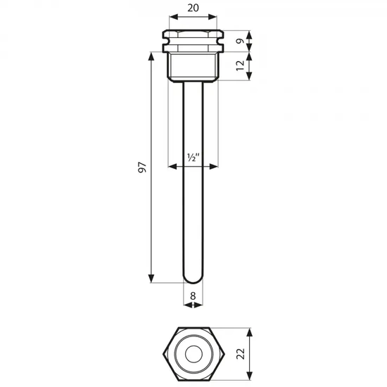 Ponorné pouzdro Fi 7 x 8 mm, L=100 mm G1/2 Afriso 555002