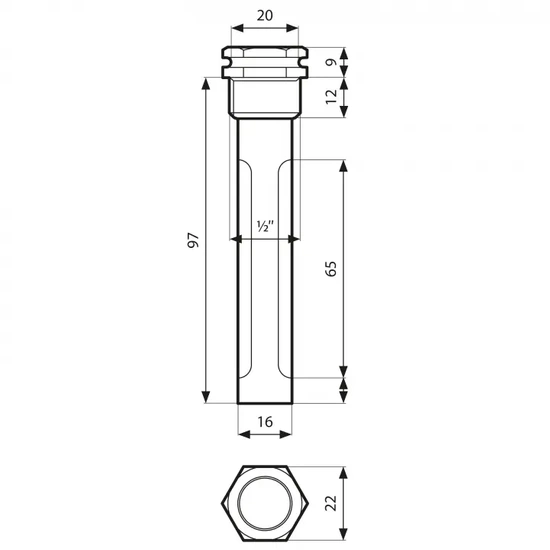 Ponorné pouzdro Fi 15 x 16mm, L=100mm G1/2 Afriso 555034