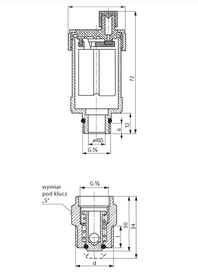 Automatický odvzdušňovací ventil ústředního topení s patním ventilem 3/8" x 1/2" PN10 Perfexim 20-400-0003-001