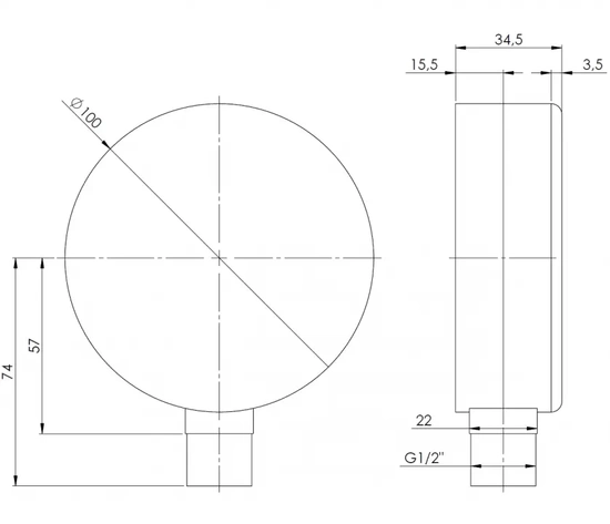 Manometr topení RF 100 Fi 100 mm 0÷1,6 bar G1/2" rad třída 2,5 Afriso 63610