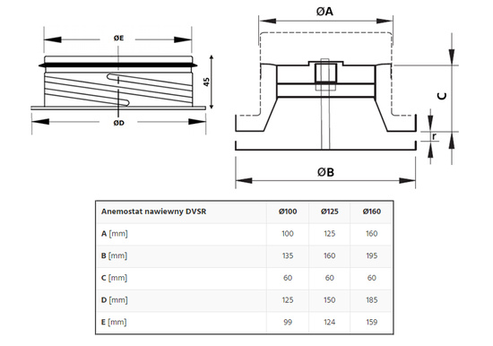 Difuzor DEC DVSR 125 mm s montážním rámem přívodu vzduchu Pe-flex