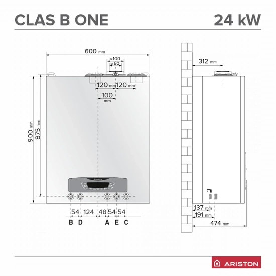 Plynový kondenzační kotel CLAS ONE B 24 s vestavěným zásobníkem. TUV 40 litrů z nerezové oceli Ariston 3301211