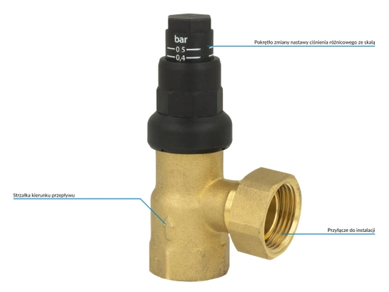 DU pojistný ventil diferenčního tlaku s úhlovým nastavením 0,1÷0,5 bar GW G3/4" Afriso 42379