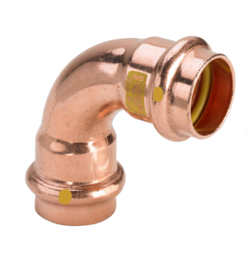 Dvouzásuvkové měděné koleno 15/90 pro upínání PLYN/VODA