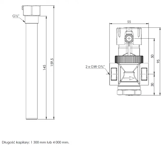 Teplotní ochranný ventil pro kotel TAS G3/4" kapilára 1,3 m Afriso 4241500