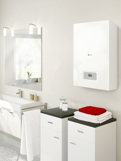 Balení plynu: kondenzační kotel Thelia Condens AS 18, čidlo teploty zásobníku NTC, zásobník teplé vody FE 120/6 BM Saunier Duval 0010019693