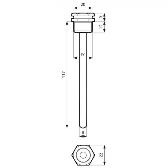 Ponorné pouzdro Fi 15 x 16 mm L 120 mm G1/2" Afriso 555035