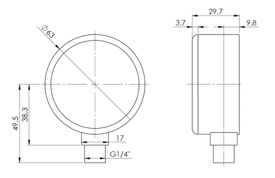 Manometr topení HZ 63 Fi 63 mm 0÷4 bar G1/4" RAD třída 2.5 Afriso 63911