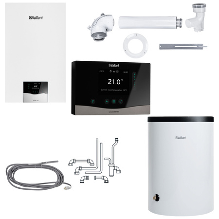 Balení Vaillant ecoTEC Plus VC 15CS/1-5 + nádrž VIH R 120/6B + ovladač VRC 720 sensoCOMFORT + připojovací sada + SPS přes stěnu nebo střechu 0010043628