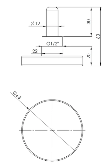 Bimetalový teploměr BiTh 63, fi63 mm, 0÷120°C, L 45 mm, G1/2" AX AFRISO 63801