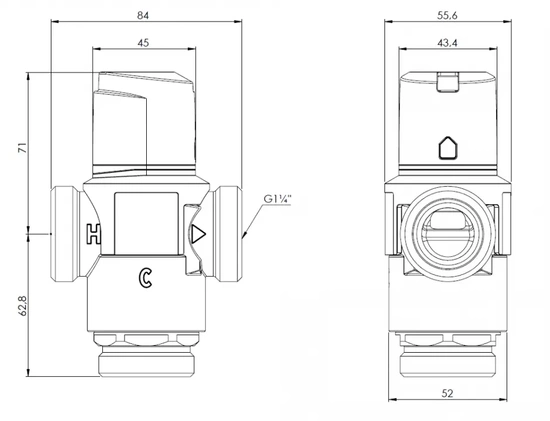 Termostatický směšovací ventil ATM 881 DN25 G1 1/4" 20÷43°C Kvs 4,2 m3/h Afriso 1288110