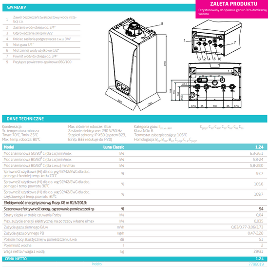 Luna Classic 24 kW BAXI De Dietrich kondenzační plynový kotel 7796019