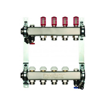 Ocelový rozdělovač pro podlahové vytápění s průtokoměry, 3cestný Herz 1863203