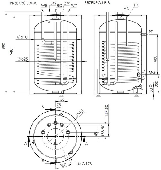 Výměník užitkové vody Elektromet WGJ-S OEM MG 150L 062-15-101/MG