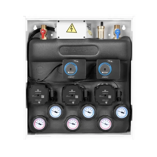 PrimoBox AZB 555 s rozdělovačem, 1 okruh bez směšování a 2 okruhy se směšovacím ventilem a pohonem ARM Afriso 7655500